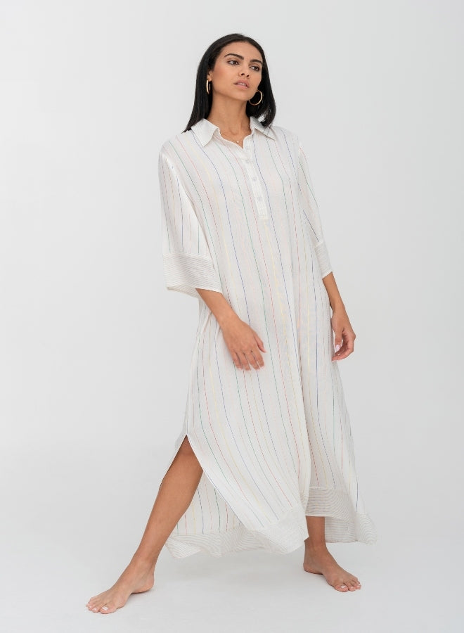 Contrast Collar Button Down Dress