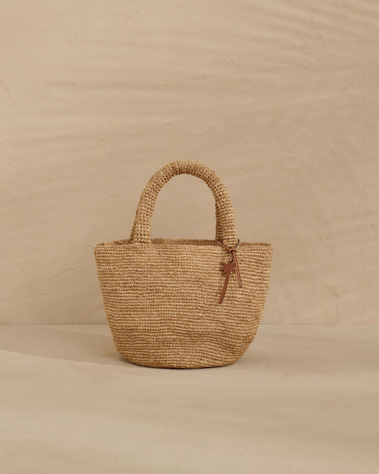 Raffia Summer Bag Medium Palm Leather Tag