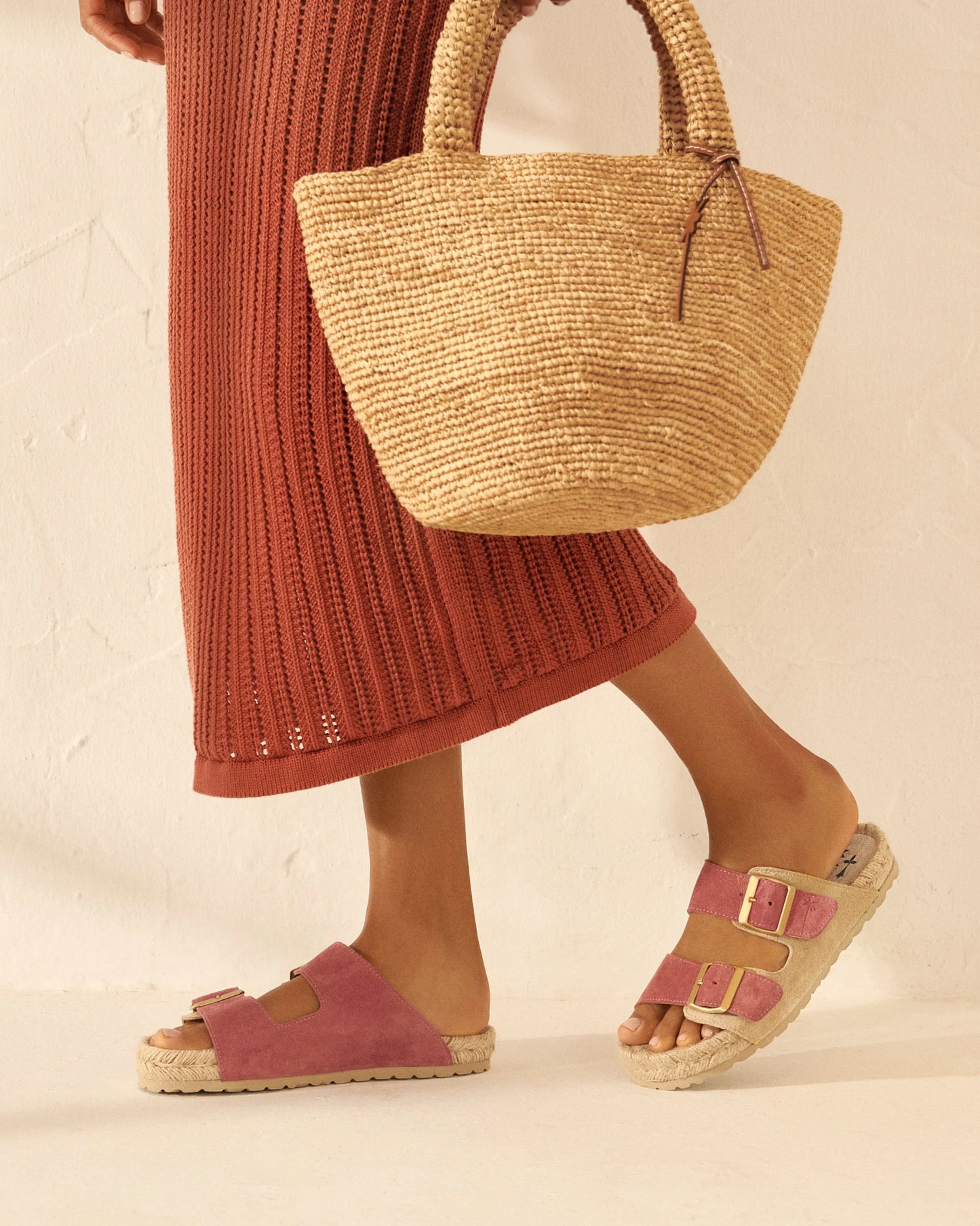 Raffia Summer Bag Medium Palm Leather Tag